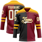Custom Crimson White Black-Gold Split Fashion Hockey Lace Neck Jersey