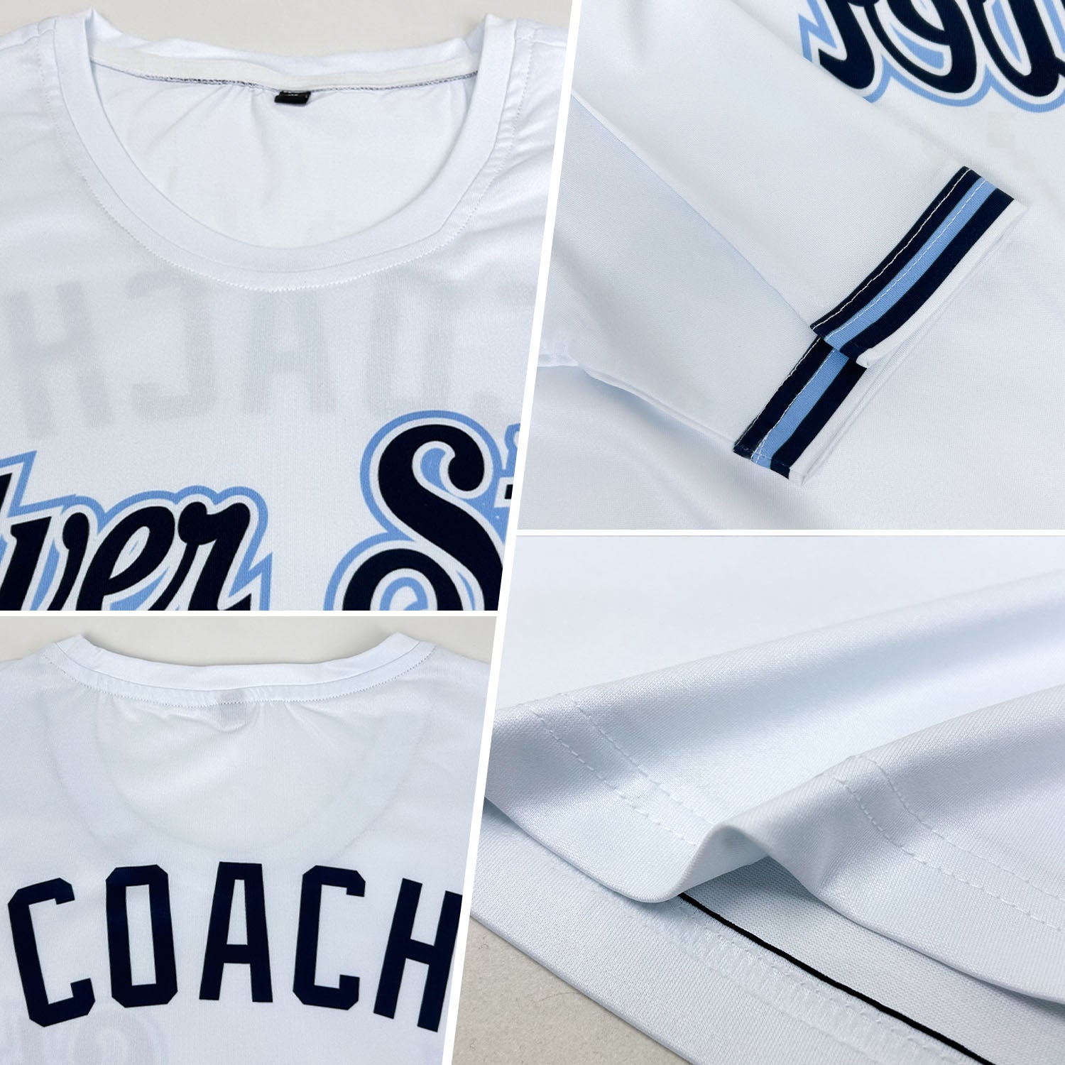 Custom White Navy-Powder Blue Performance T-Shirt