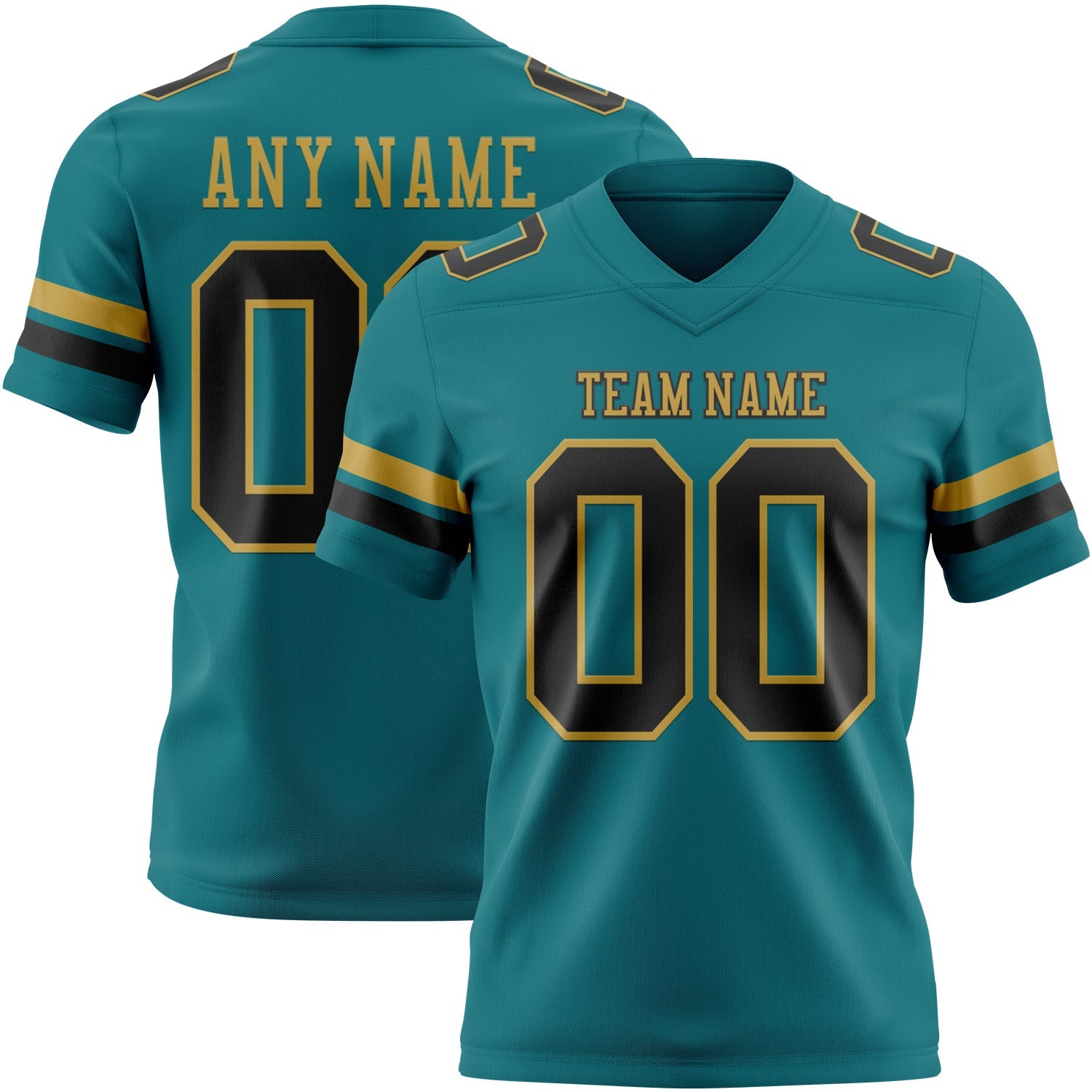 Custom Teal Black-Old Gold Authentic Football Jersey
