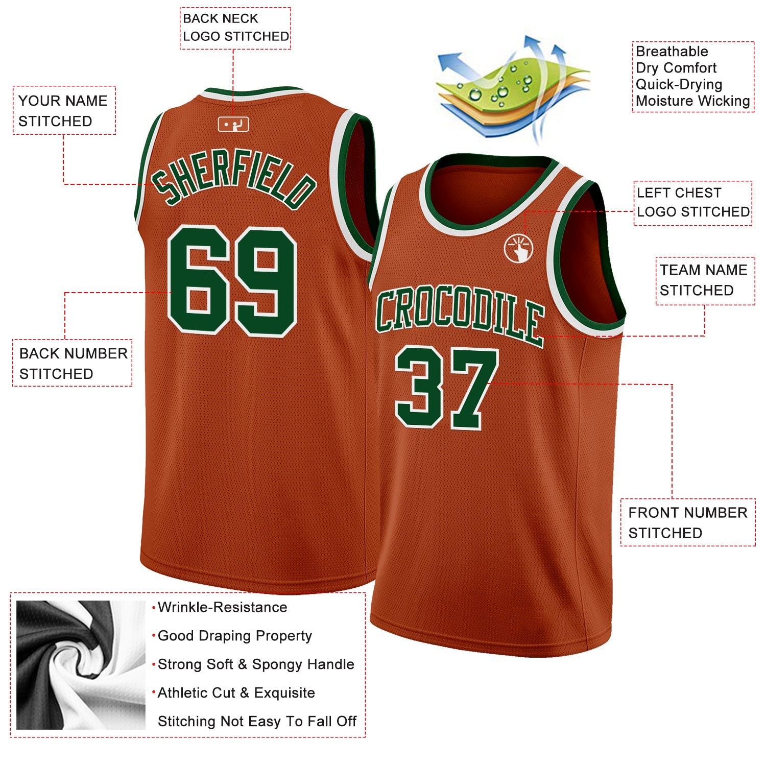Custom Texas Orange Green-White Authentic Basketball Jersey