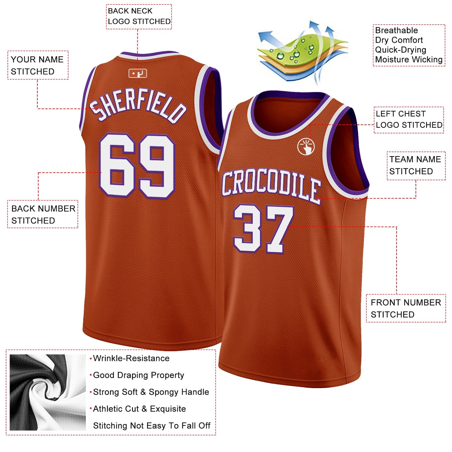 Custom Texas Orange White-Purple Authentic Basketball Jersey