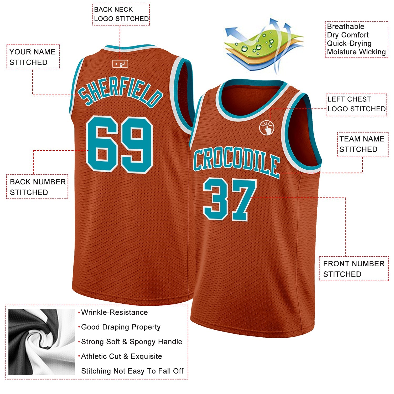 Custom Texas Orange Teal-White Authentic Basketball Jersey