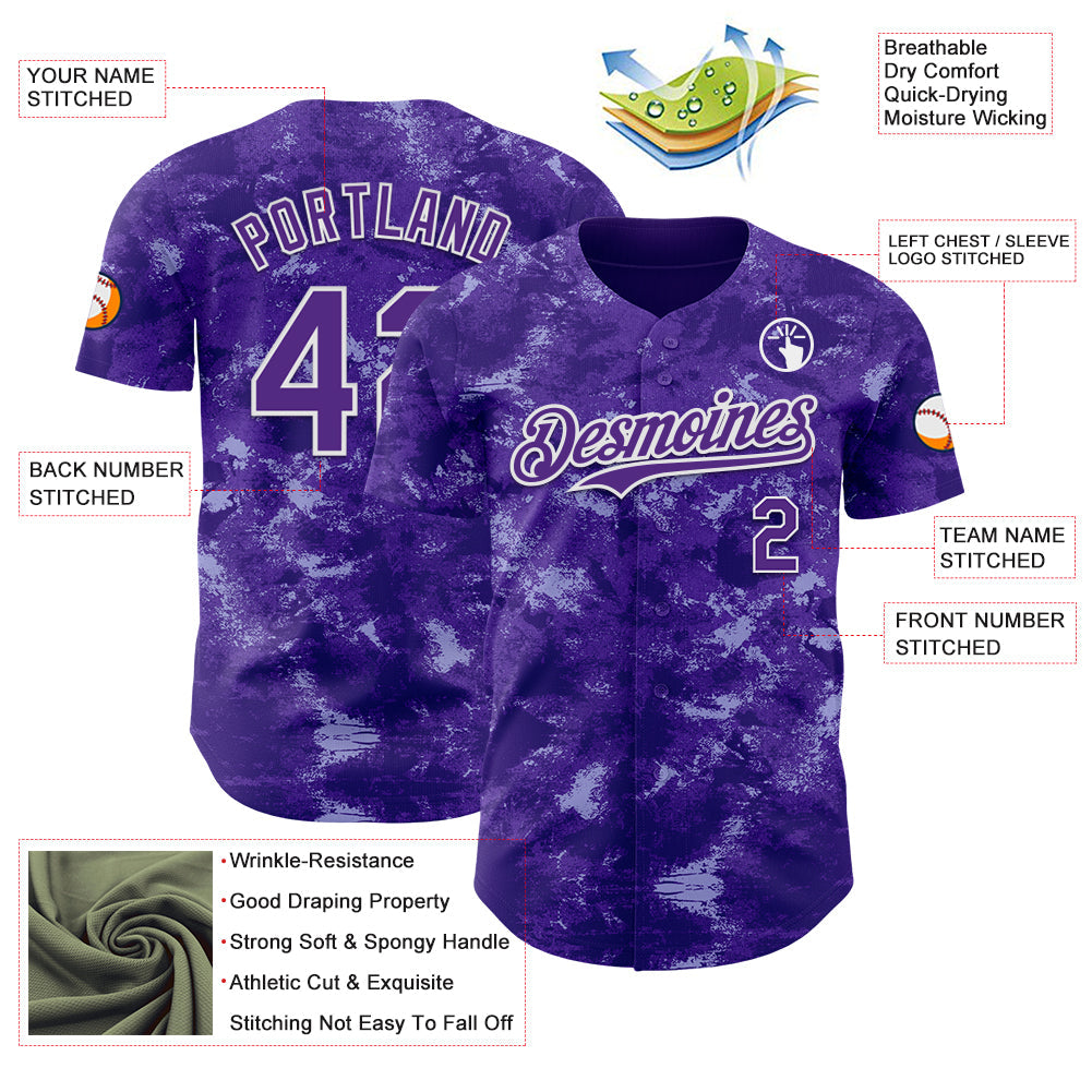 Custom Tie Dye Purple-White 3D Authentic Baseball Jersey