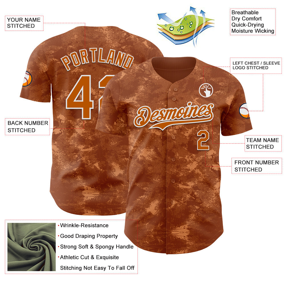 Custom Tie Dye Texas Orange-White 3D Authentic Baseball Jersey