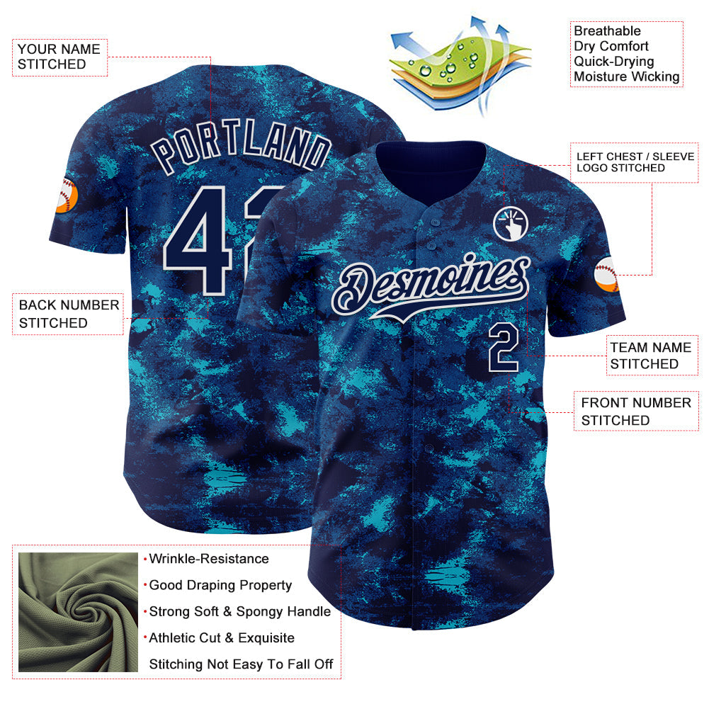 Custom Tie Dye Navy-White 3D Authentic Baseball Jersey