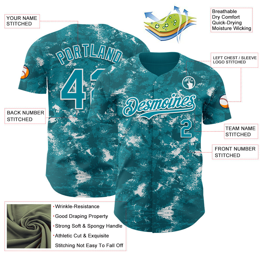 Custom Tie Dye Teal-White 3D Authentic Baseball Jersey