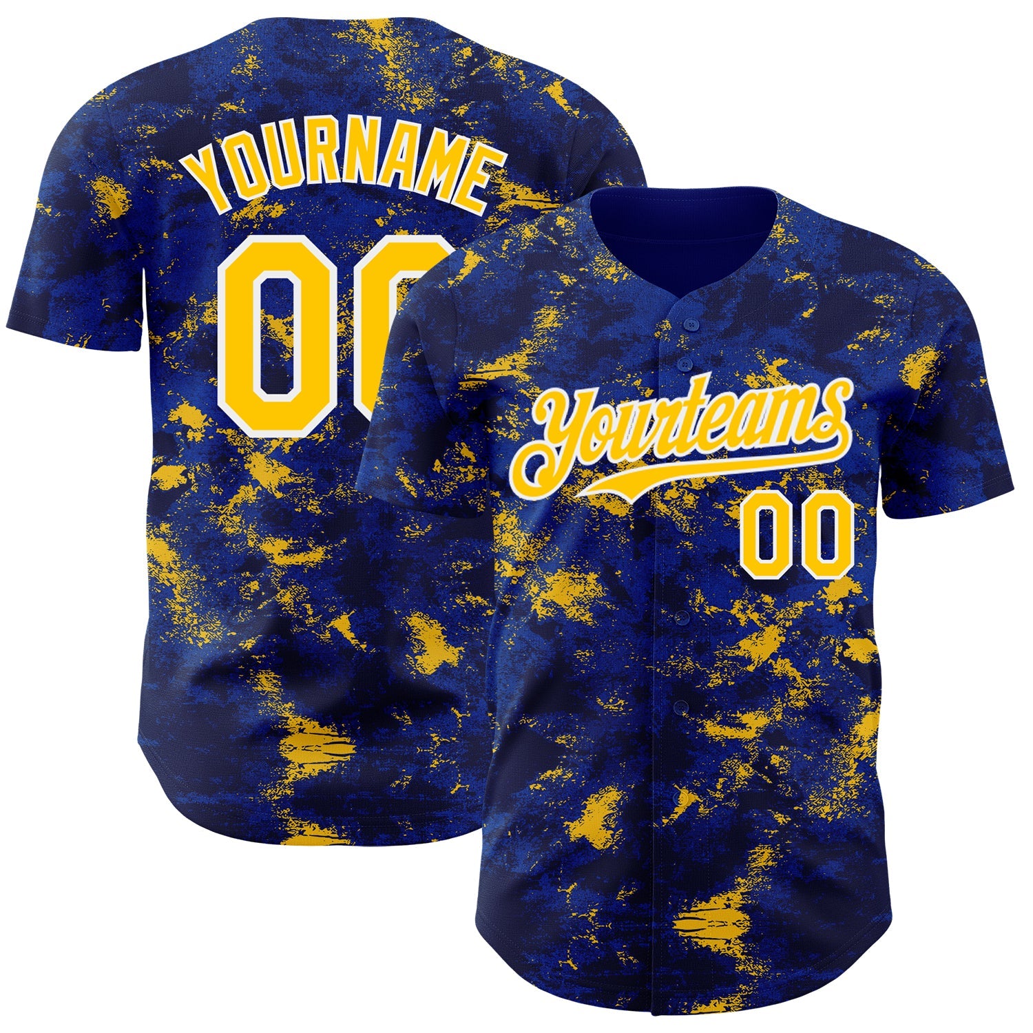 Custom Tie Dye Yellow-White 3D Authentic Baseball Jersey