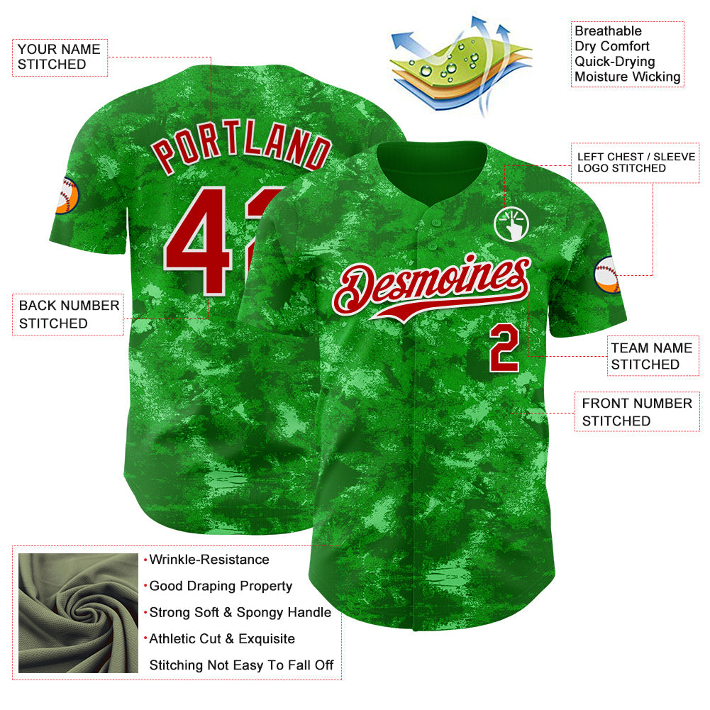 Custom Tie Dye Red-White 3D Authentic Baseball Jersey