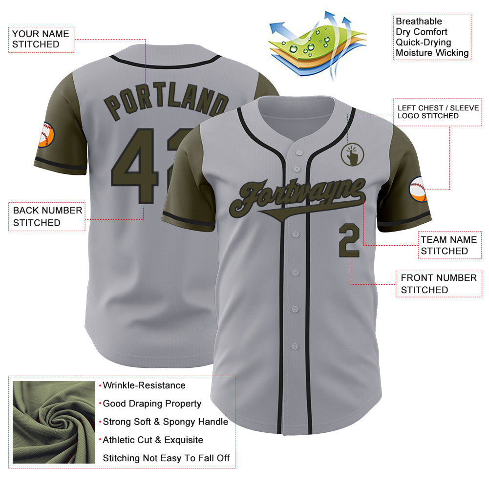 Custom Gray Olive-Black Authentic Two Tone Baseball Jersey