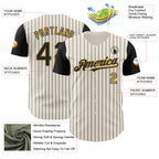 Custom Cream Black Pinstripe Old Gold Authentic Two Tone Baseball Jersey