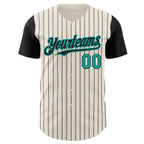 Custom Cream Black Pinstripe Aqua Authentic Two Tone Baseball Jersey