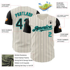 Custom Cream Black Pinstripe Aqua Authentic Two Tone Baseball Jersey