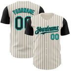Custom Cream Black Pinstripe Aqua Authentic Two Tone Baseball Jersey