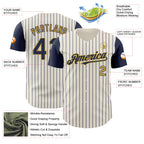 Custom Cream Navy Pinstripe Old Gold Authentic Two Tone Baseball Jersey
