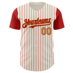 Custom Cream Red Pinstripe Old Gold Authentic Two Tone Baseball Jersey