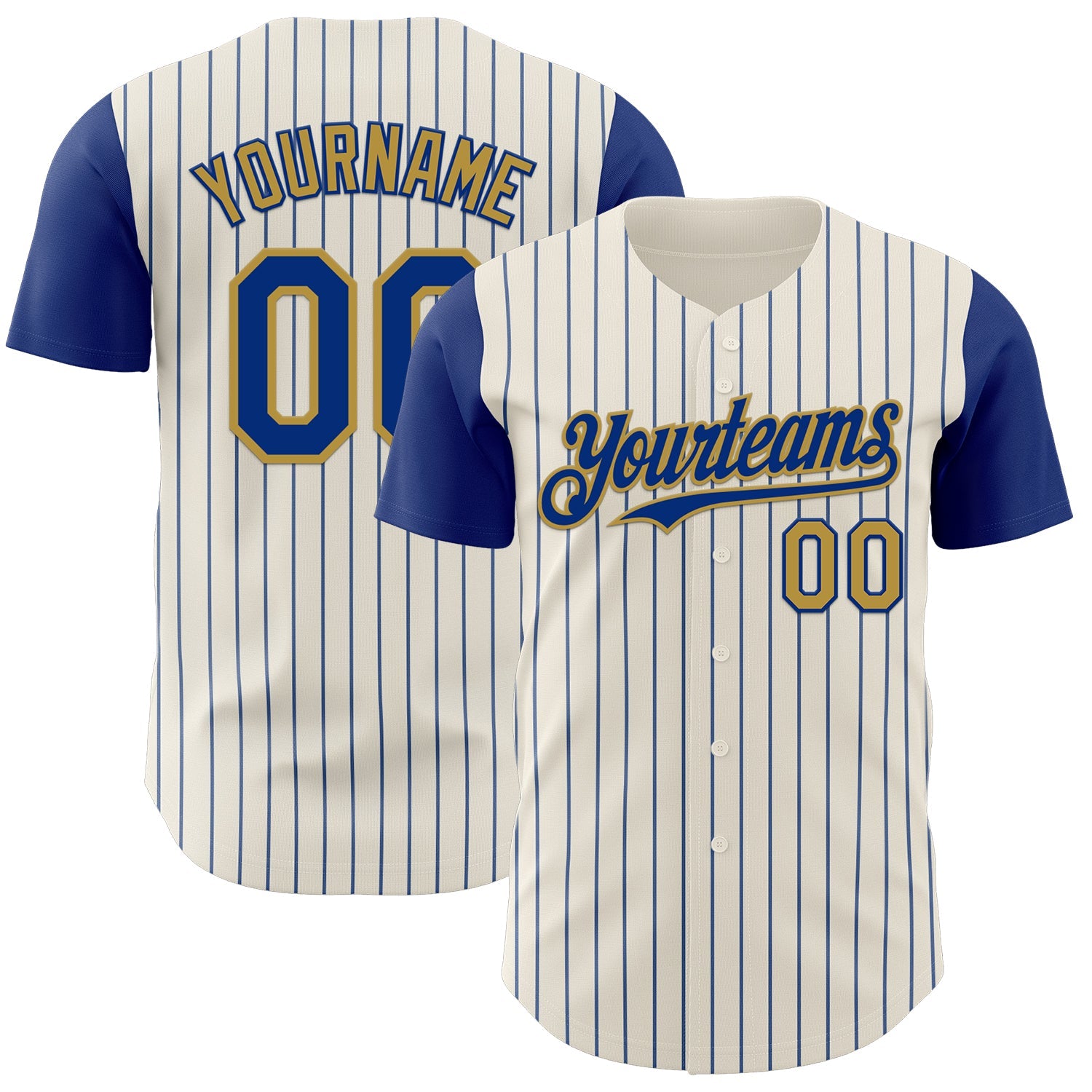 Custom Cream Royal Pinstripe Old Gold Authentic Two Tone Baseball Jersey