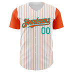 Custom White Orange Pinstripe Aqua Authentic Two Tone Baseball Jersey