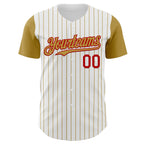 Custom White Old Gold Pinstripe Red Authentic Two Tone Baseball Jersey
