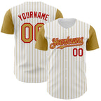 Custom White Old Gold Pinstripe Red Authentic Two Tone Baseball Jersey