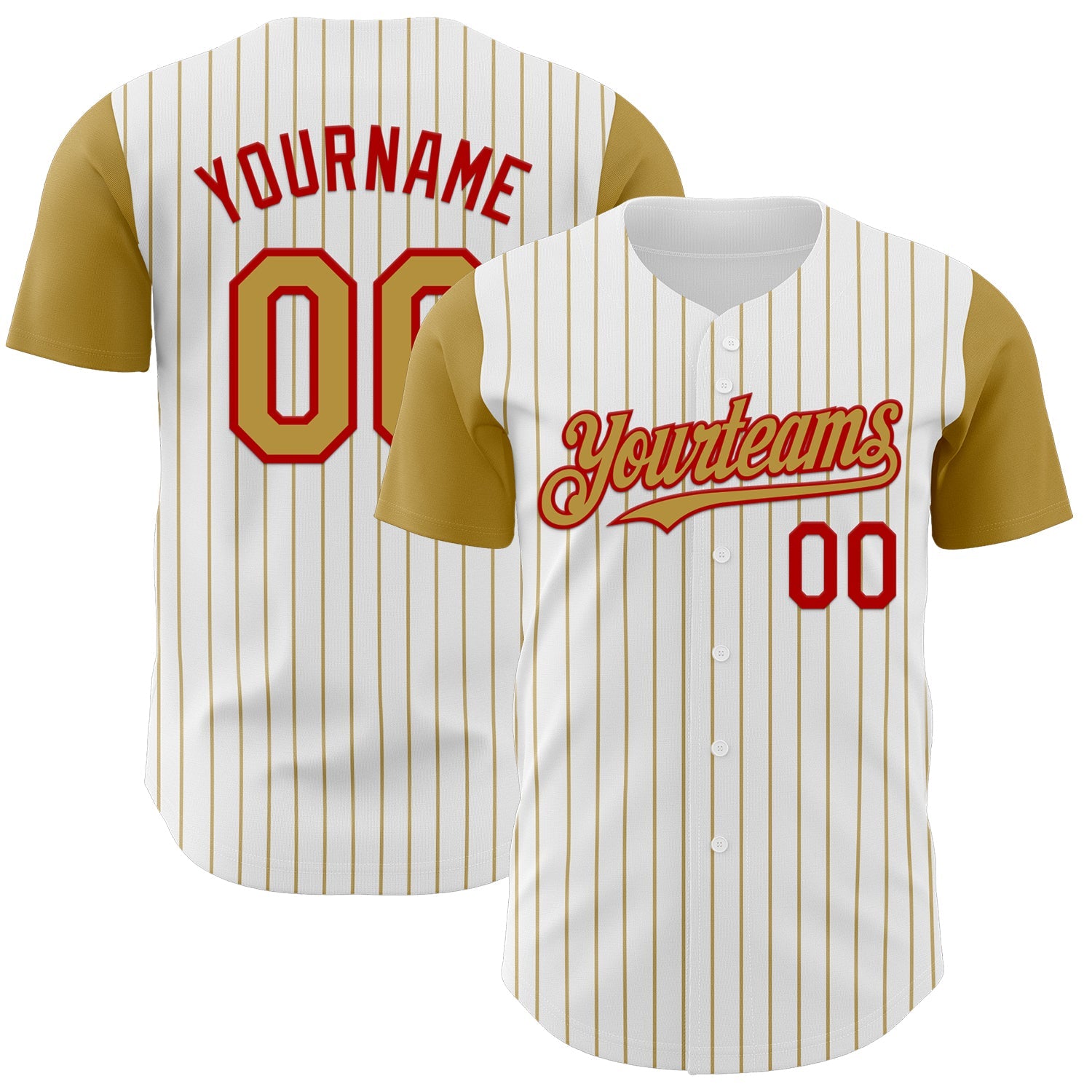 Custom White Old Gold Pinstripe Red Authentic Two Tone Baseball Jersey