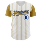 Custom White Old Gold Pinstripe Royal Authentic Two Tone Baseball Jersey