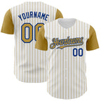 Custom White Old Gold Pinstripe Royal Authentic Two Tone Baseball Jersey
