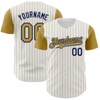Custom White Old Gold Pinstripe Navy Authentic Two Tone Baseball Jersey