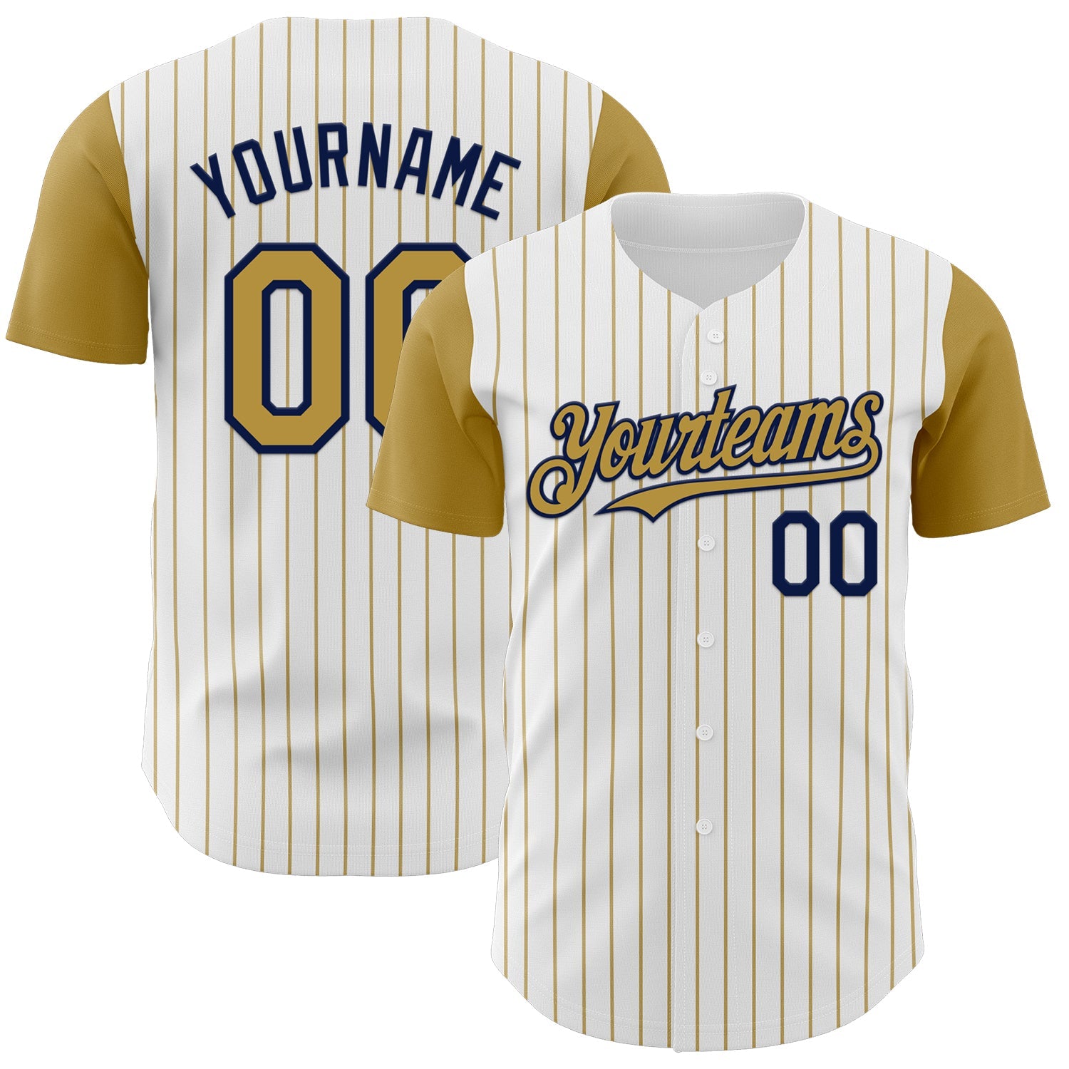 Custom White Old Gold Pinstripe Navy Authentic Two Tone Baseball Jersey