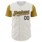 Custom White Old Gold Pinstripe Black Authentic Two Tone Baseball Jersey