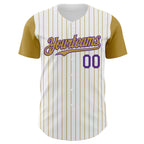 Custom White Old Gold Pinstripe Purple Authentic Two Tone Baseball Jersey