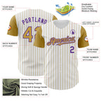 Custom White Old Gold Pinstripe Purple Authentic Two Tone Baseball Jersey