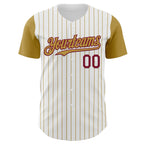 Custom White Old Gold Pinstripe Crimson Authentic Two Tone Baseball Jersey