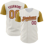 Custom White Old Gold Pinstripe Crimson Authentic Two Tone Baseball Jersey