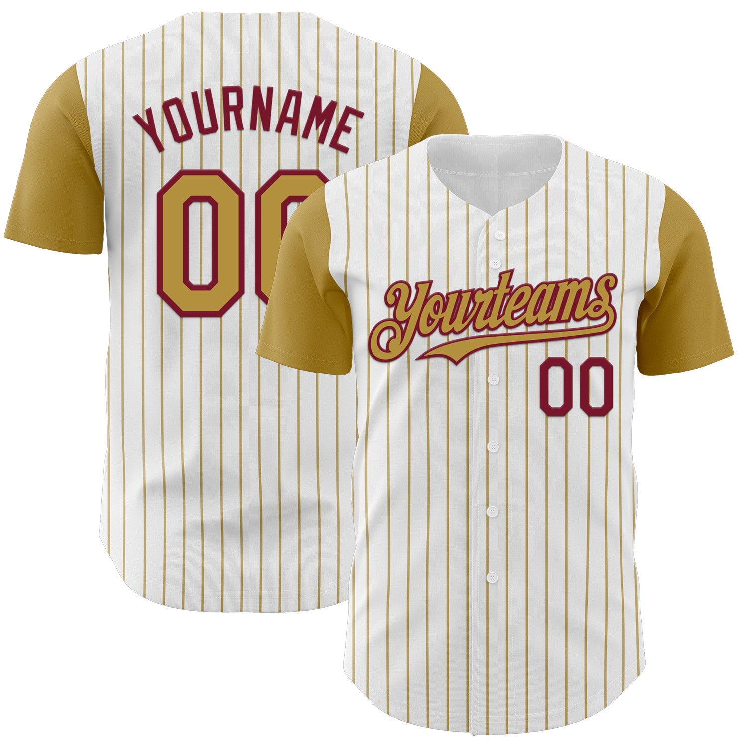 Custom White Old Gold Pinstripe Crimson Authentic Two Tone Baseball Jersey