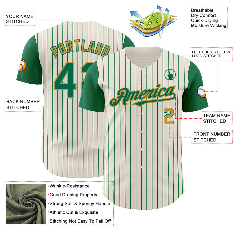 Custom Cream Kelly Green Pinstripe Old Gold Authentic Two Tone Baseball Jersey