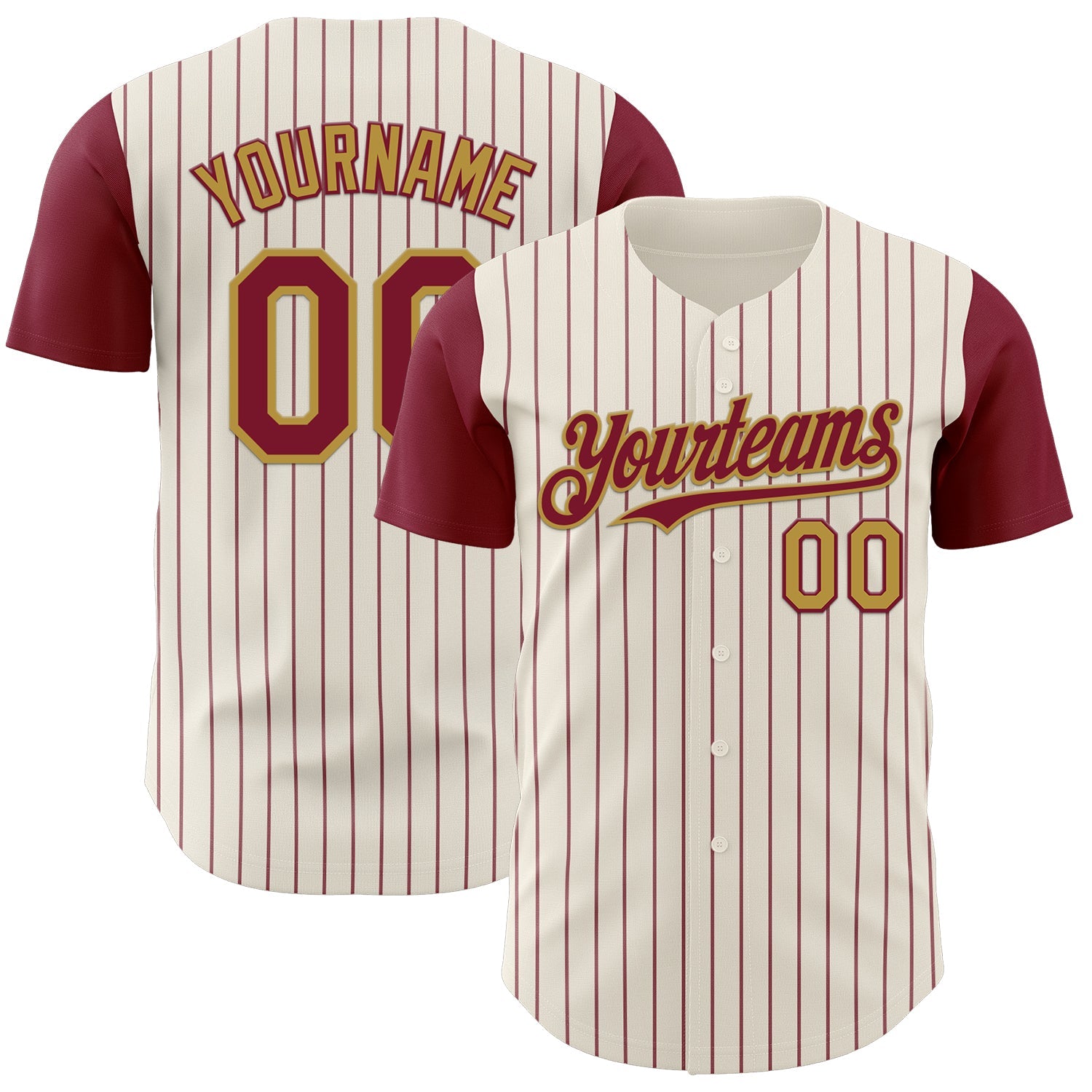 Custom Cream Crimson Pinstripe Old Gold Authentic Two Tone Baseball Jersey