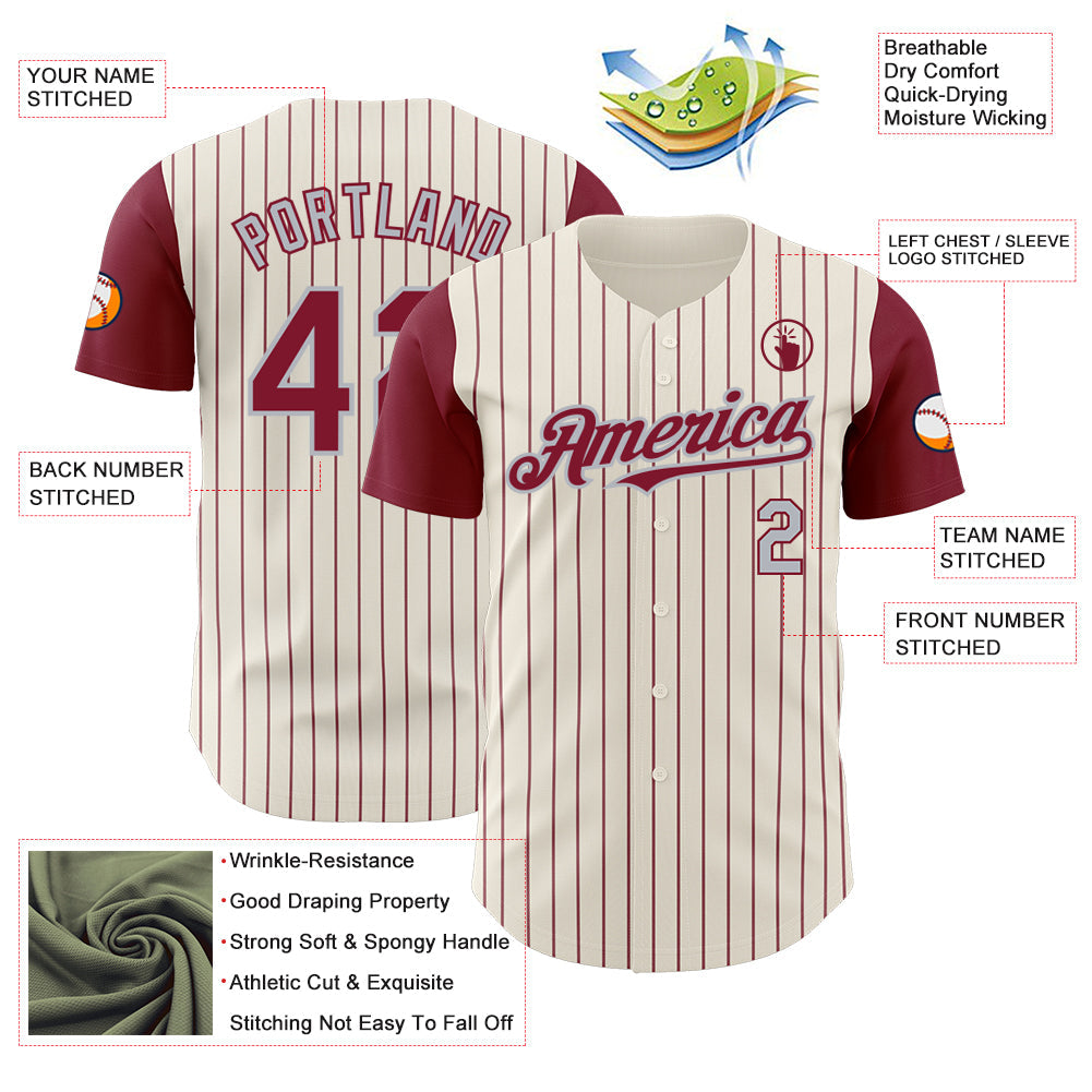 Custom Cream Crimson Pinstripe Gray Authentic Two Tone Baseball Jersey