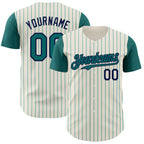 Custom Cream Teal Pinstripe Navy Authentic Two Tone Baseball Jersey