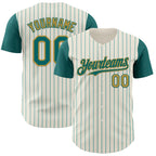 Custom Cream Teal Pinstripe Old Gold Authentic Two Tone Baseball Jersey