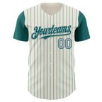 Custom Cream Teal Pinstripe Gray Authentic Two Tone Baseball Jersey