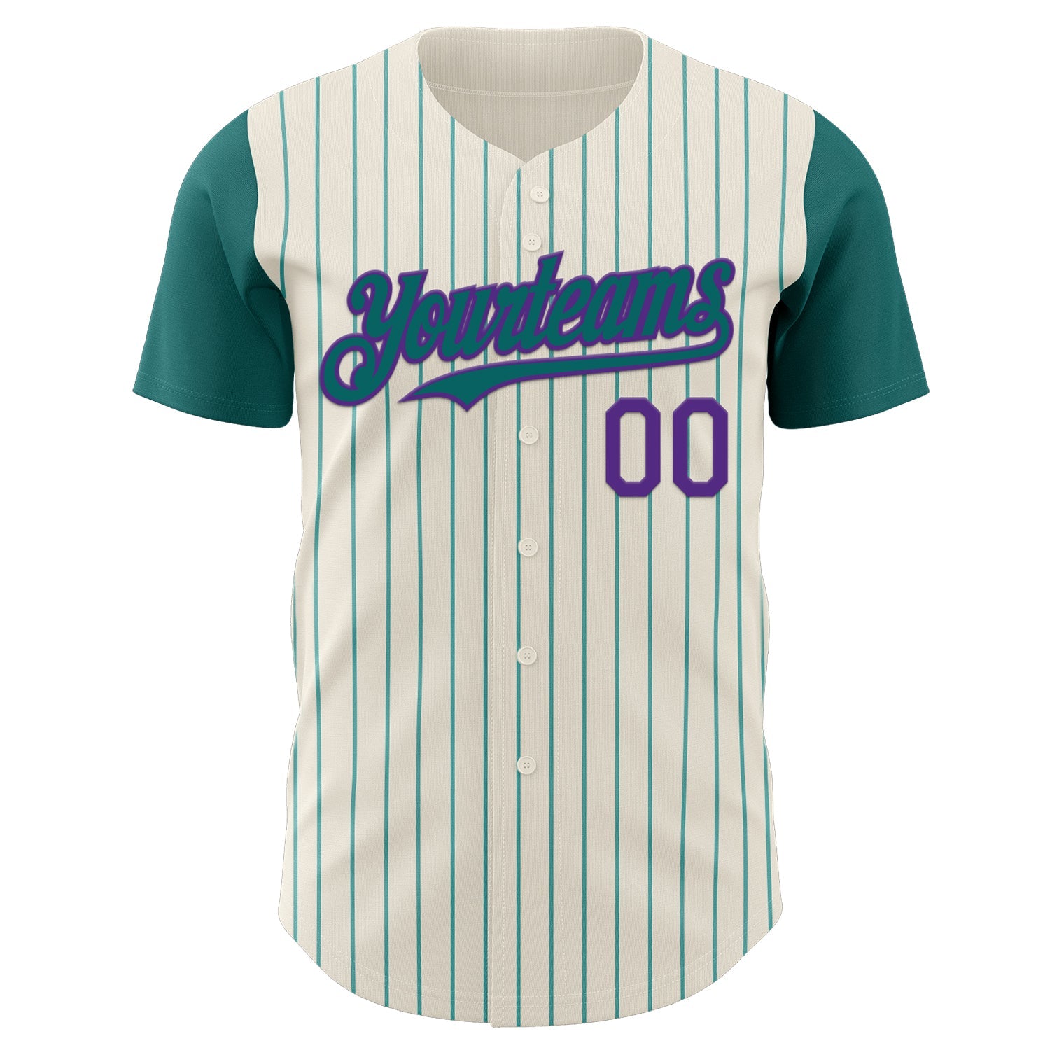 Custom Cream Teal Pinstripe Purple Authentic Two Tone Baseball Jersey