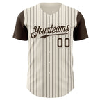 Custom Cream Brown Pinstripe Brown Authentic Two Tone Baseball Jersey