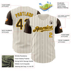 Custom Cream Brown Pinstripe Gold Authentic Two Tone Baseball Jersey