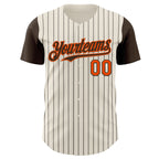Custom Cream Brown Pinstripe Orange Authentic Two Tone Baseball Jersey