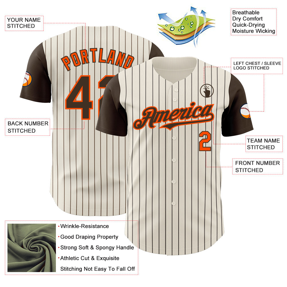 Custom Cream Brown Pinstripe Orange Authentic Two Tone Baseball Jersey