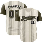 Custom Cream Olive Pinstripe Black Authentic Two Tone Baseball Jersey