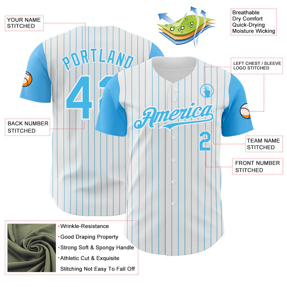 Custom White Sky Blue Pinstripe Sky Blue Authentic Two Tone Baseball Jersey