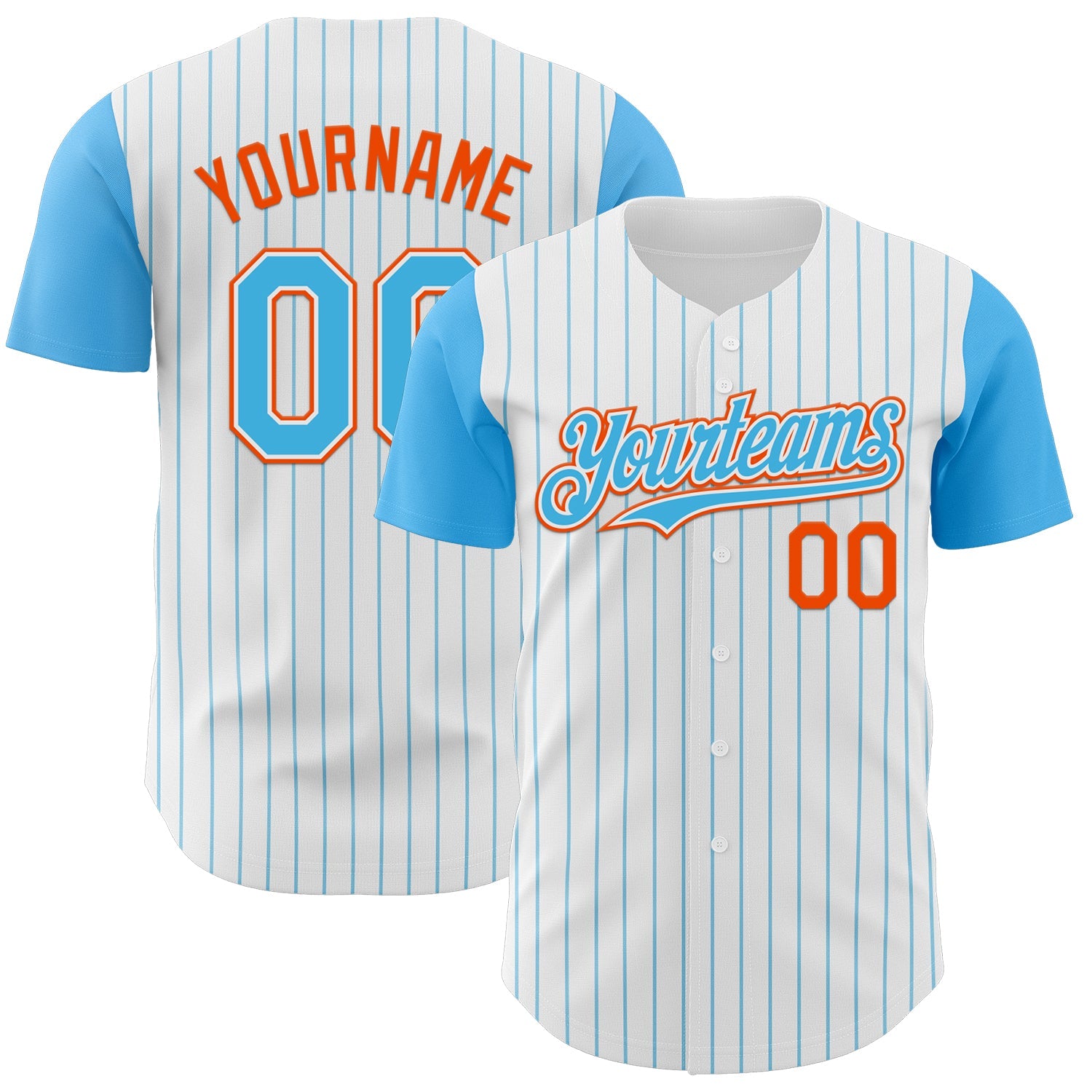 Custom White Sky Blue Pinstripe Orange Authentic Two Tone Baseball Jersey