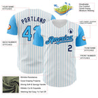 Custom White Sky Blue Pinstripe Navy Authentic Two Tone Baseball Jersey