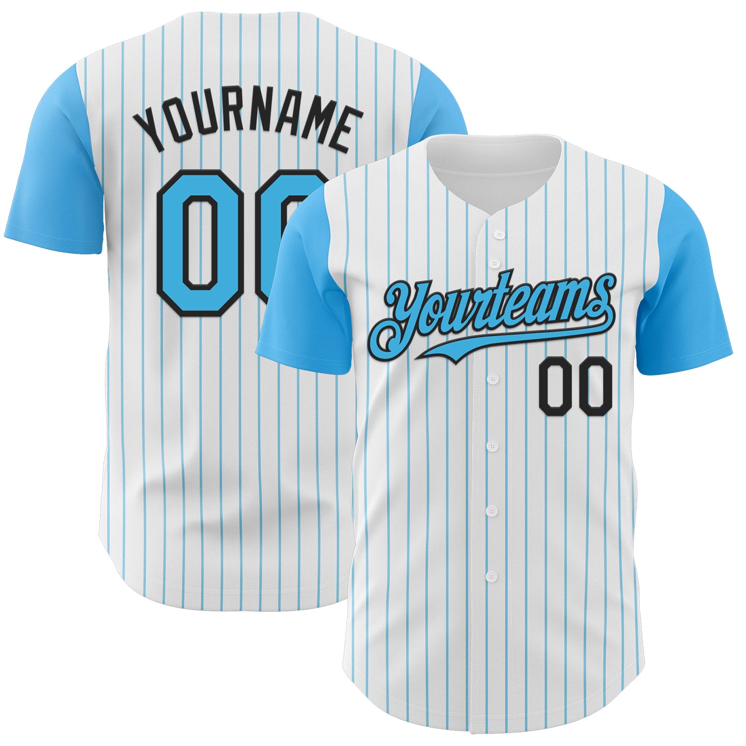 Custom White Sky Blue Pinstripe Black Authentic Two Tone Baseball Jersey